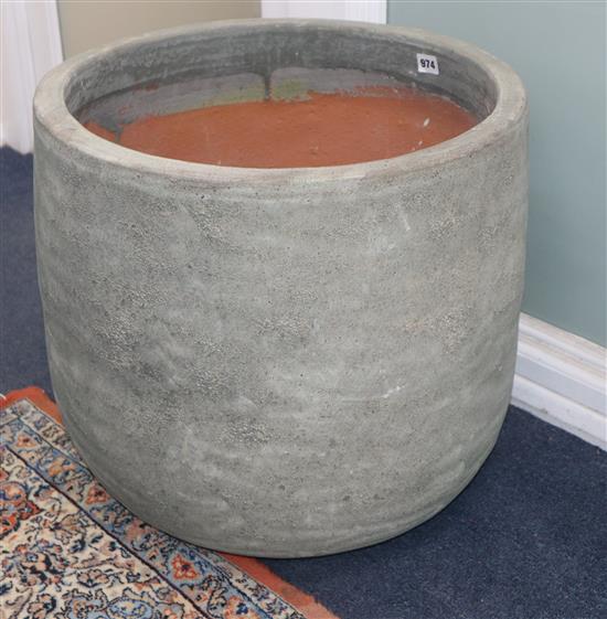 A pair of grey glazed circular garden planters Diam. 50cm